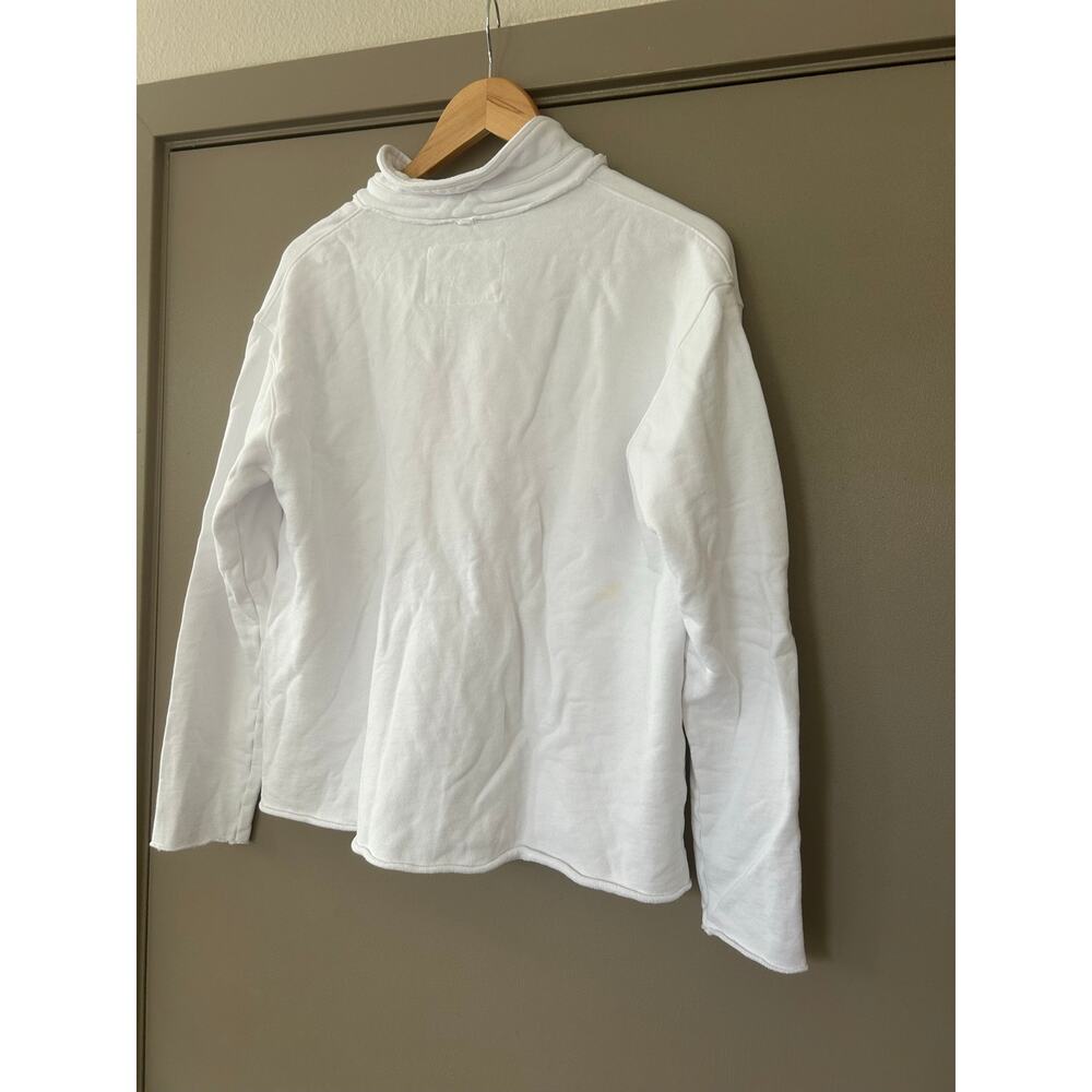 Frank & Eileen Patrick Popover Henley Sweatshirt White L Triple Fleece Raw Hem - Picture 6 of 16